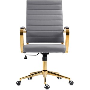 Silla de Oficina KENNETH, Estructura Metálica Dorada, en Piel Negro