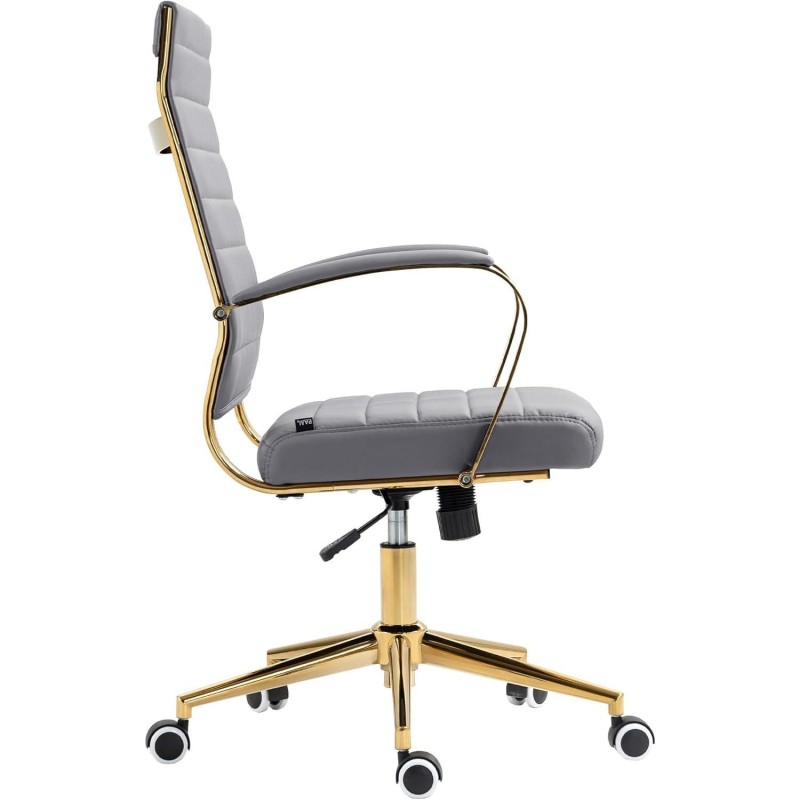 Silla de Oficina KENNETH, Estructura Metálica Dorada, en Piel Negro
