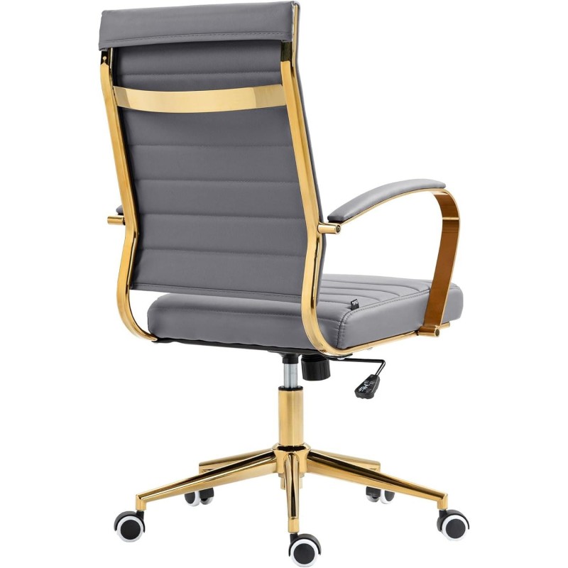 Silla de Oficina KENNETH, Estructura Metálica Dorada, en Piel Negro