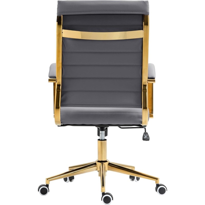 Silla de Oficina KENNETH, Estructura Metálica Dorada, en Piel Negro