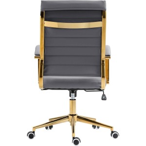Silla de Oficina KENNETH, Estructura Metálica Dorada, en Piel Negro