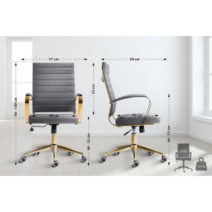 Silla de Oficina KENNETH, Estructura Metálica Dorada, en Piel Negro