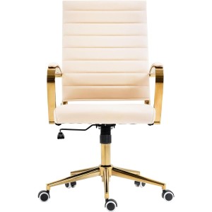 Silla de Oficina KENNETH, Estructura Metálica Dorada, en Piel Negro