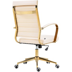 Silla de Oficina KENNETH, Estructura Metálica Dorada, en Piel Negro