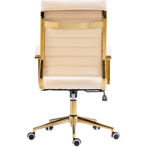 Silla de Oficina KENNETH, Estructura Metálica Dorada, en Piel Negro