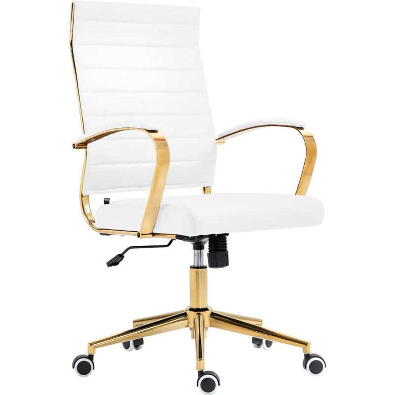 Silla de Oficina KENNETH, Estructura Metálica Dorada, en Piel Negro
