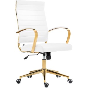 Silla de Oficina KENNETH, Estructura Metálica Dorada, en Piel Negro