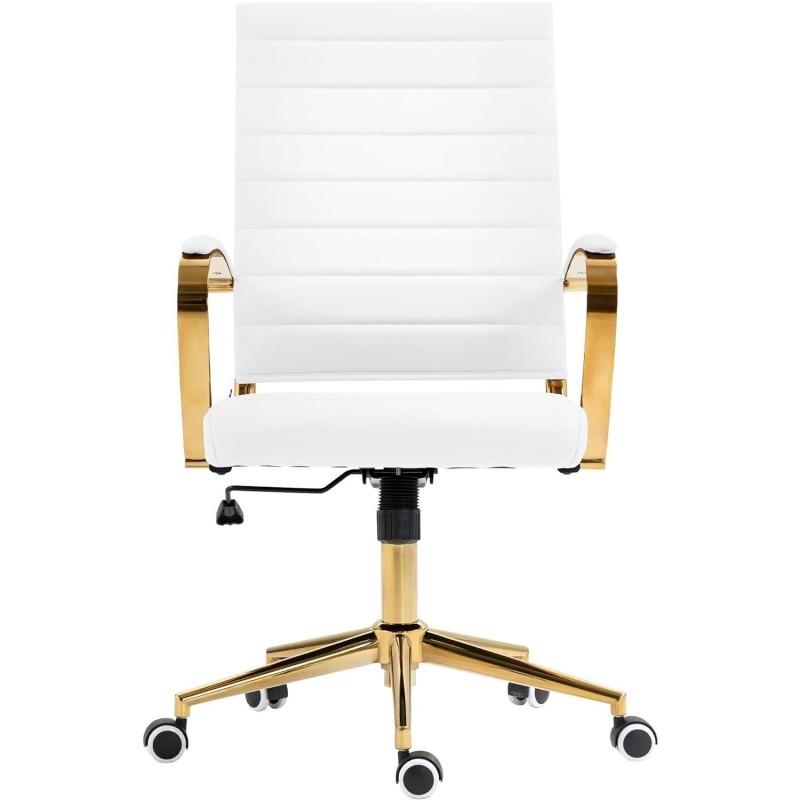 Silla de Oficina KENNETH, Estructura Metálica Dorada, en Piel Negro