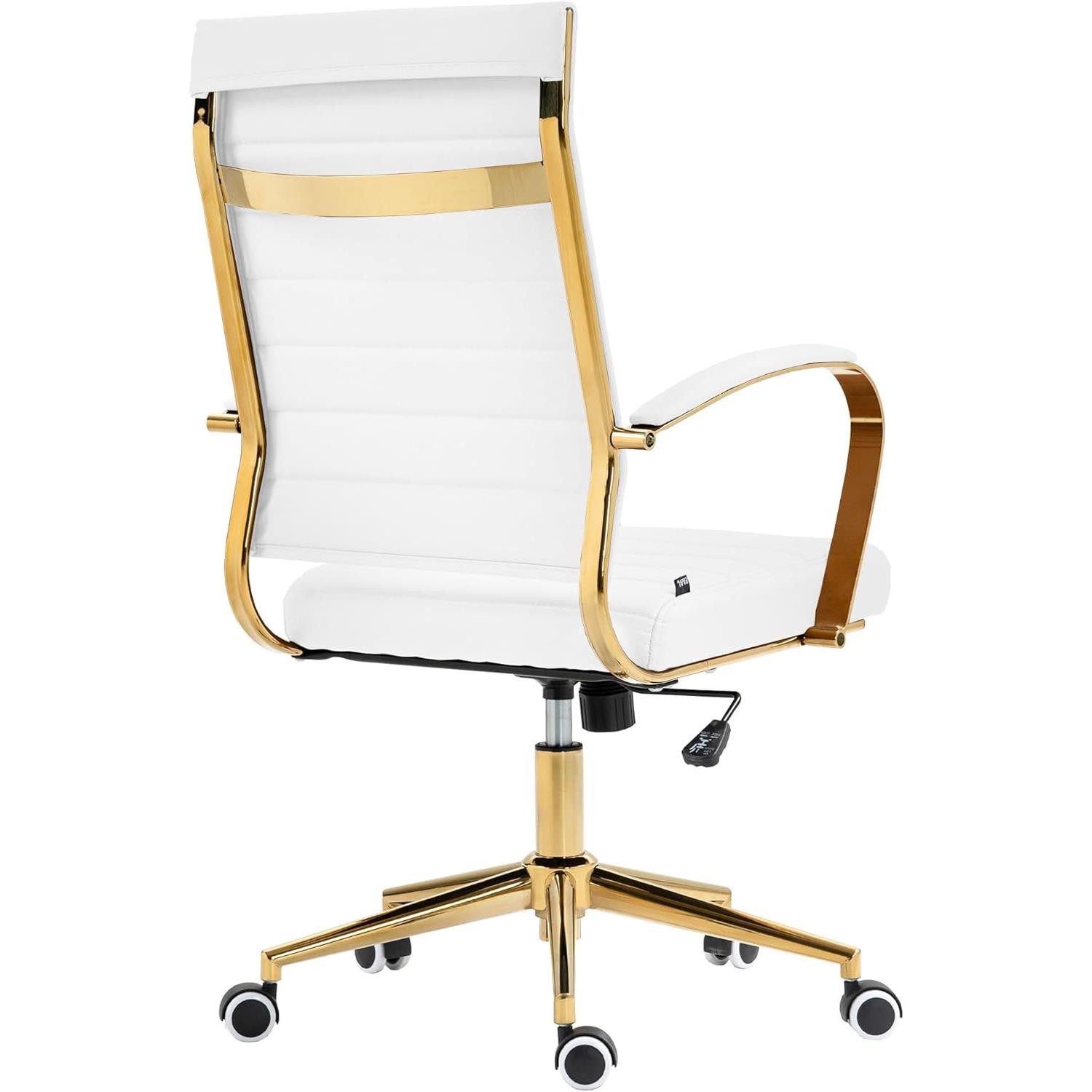 Silla de Oficina KENNETH, Diseño Elegante, Estructura Metálica Dorada, en Piel color Negro