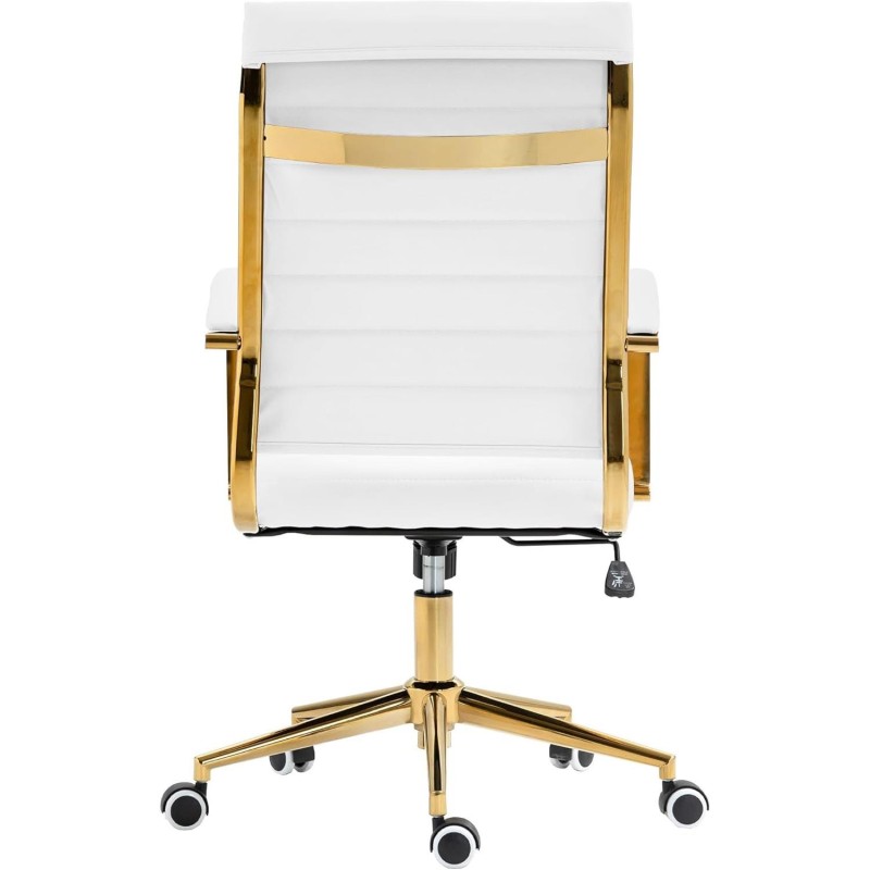 Silla de Oficina KENNETH, Estructura Metálica Dorada, en Piel Negro