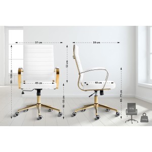 Silla de Oficina KENNETH, Estructura Metálica Dorada, en Piel Negro