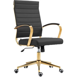 Silla de Oficina KENNETH, Estructura Metálica Dorada, en Piel Negro