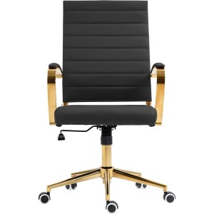 Silla de Oficina KENNETH, Estructura Metálica Dorada, en Piel Negro