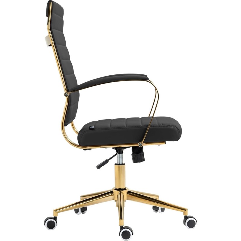 Silla de Oficina KENNETH, Estructura Metálica Dorada, en Piel Negro