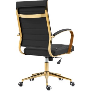 Silla de Oficina KENNETH, Estructura Metálica Dorada, en Piel Negro