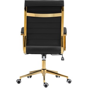 Silla de Oficina KENNETH, Estructura Metálica Dorada, en Piel Negro