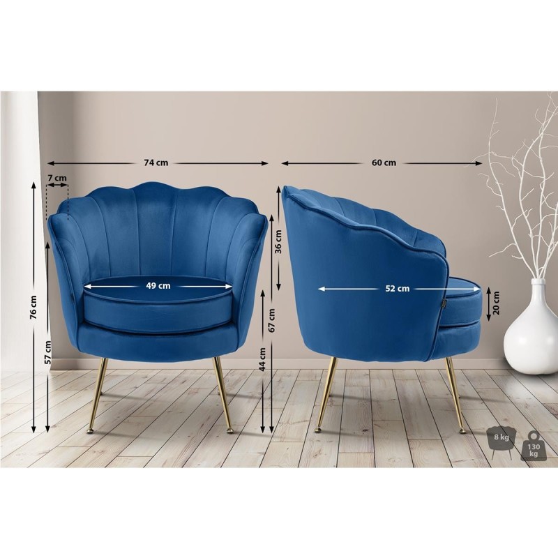 Sillón KIEL, Patas Metálicas Doradas, en Terciopelo Negro
