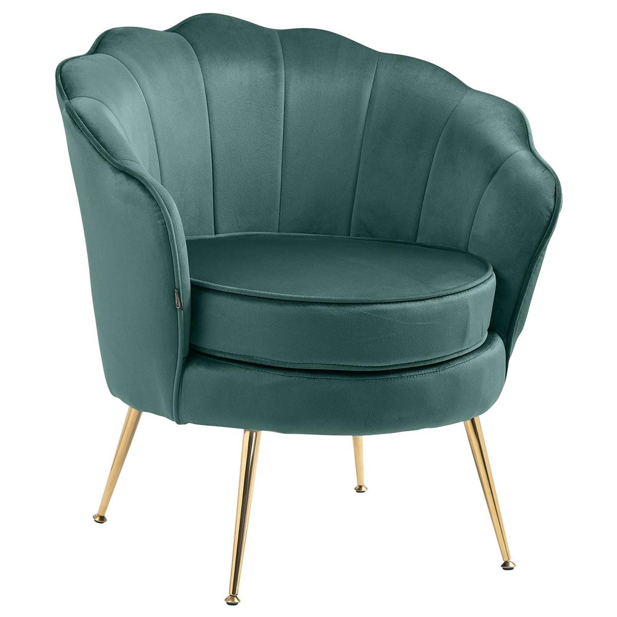 Sillón KIEL, Grueso Acolchado, Patas Metálicas Doradas, en Terciopelo color Negro