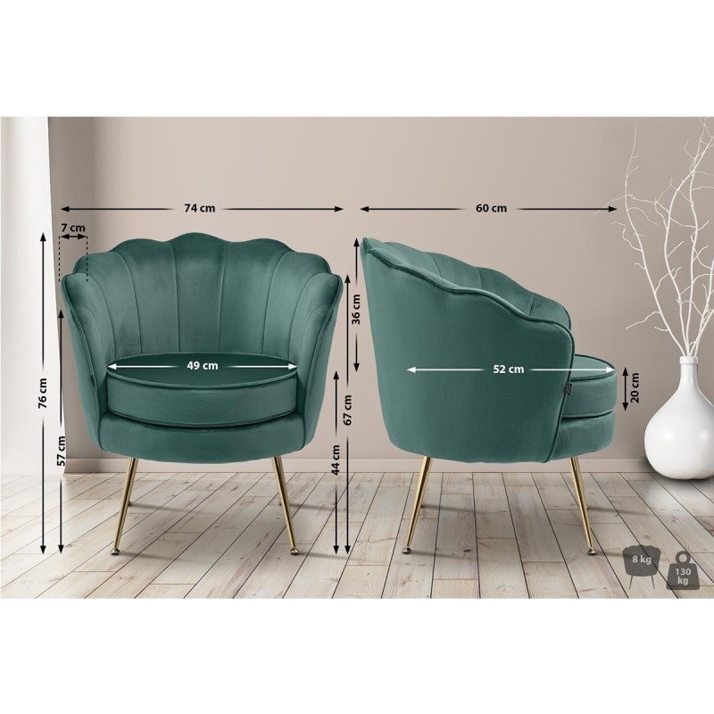Sillón KIEL, Patas Metálicas Doradas, en Terciopelo Negro