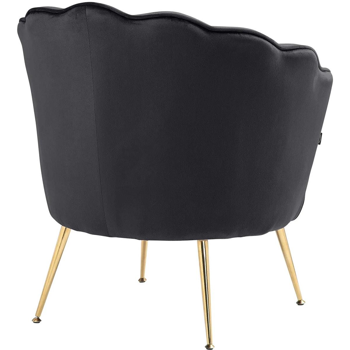 Sillón KIEL, Grueso Acolchado, Patas Metálicas Doradas, en Terciopelo color Negro
