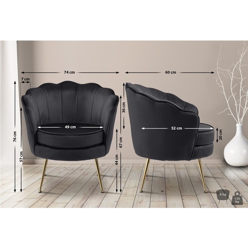 Sillón KIEL, Patas Metálicas Doradas, en Terciopelo Negro