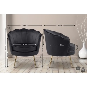Sillón KIEL, Patas Metálicas Doradas, en Terciopelo Negro