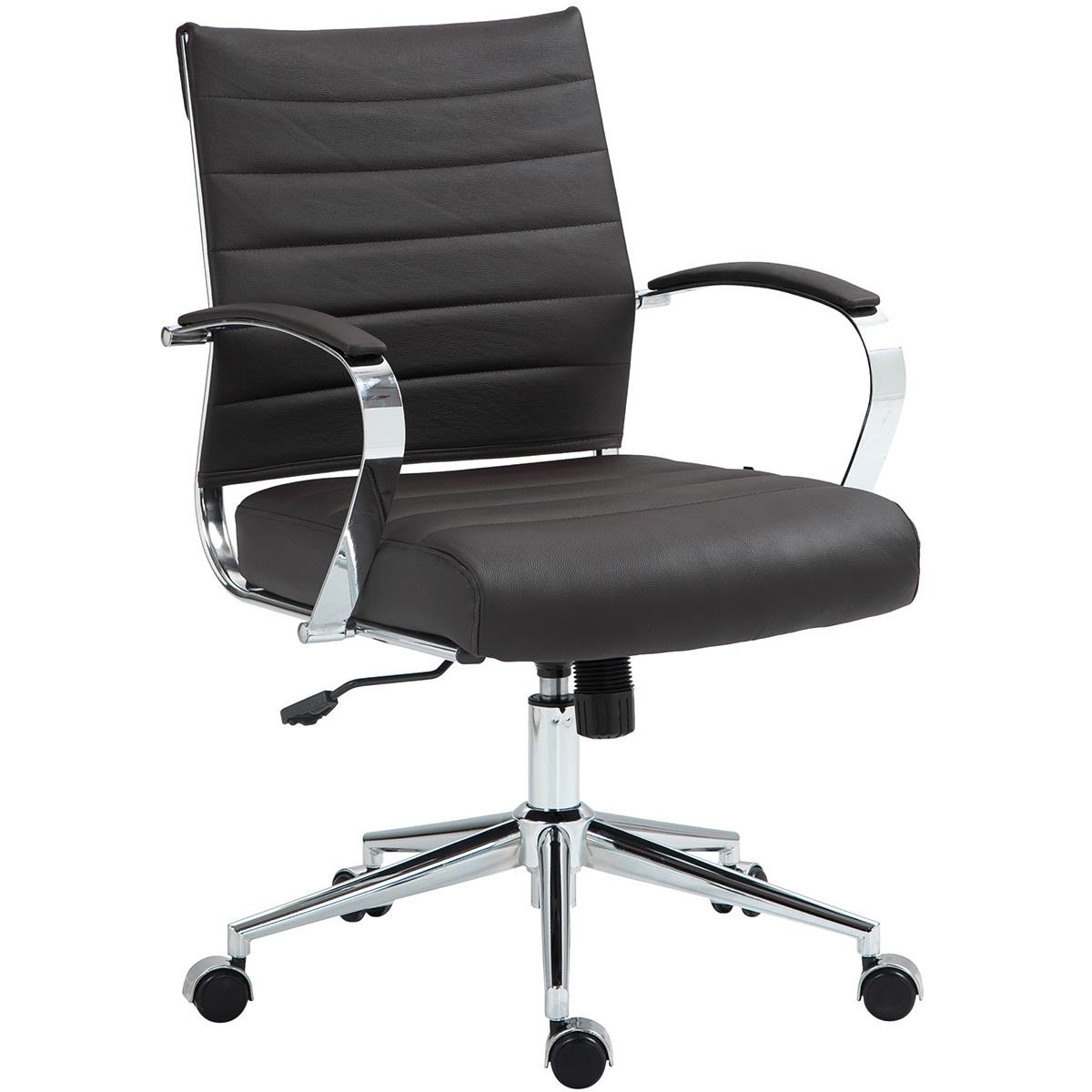 Silla de Oficina EVERY, Diseño Elegante, Estructura Metálica, en Piel Natural color Negro