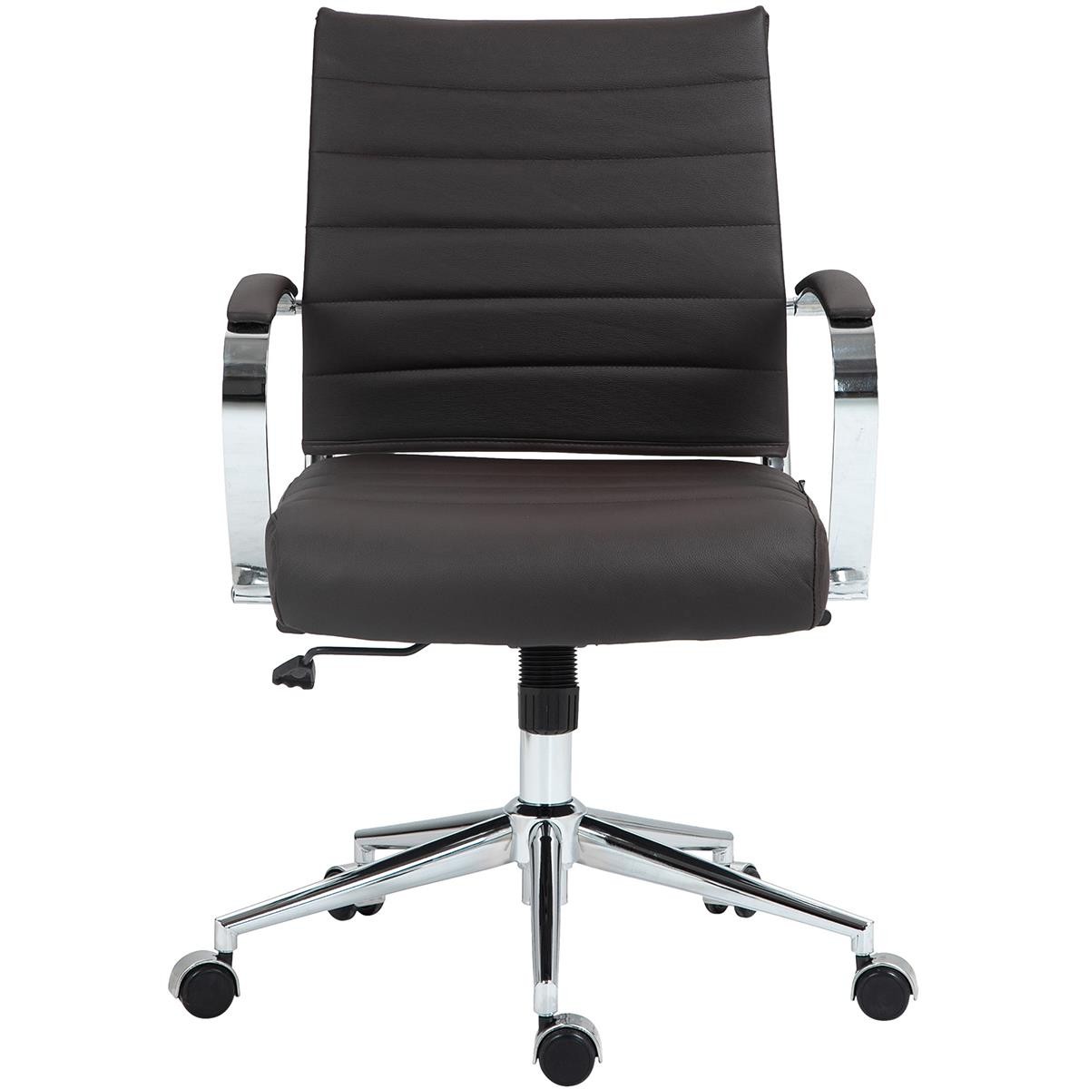 Silla de Oficina EVERY, Diseño Elegante, Estructura Metálica, en Piel Natural color Negro