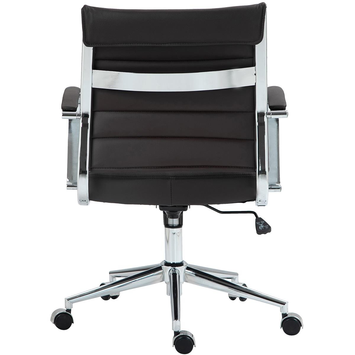 Silla de Oficina EVERY, Diseño Elegante, Estructura Metálica, en Piel Natural color Negro