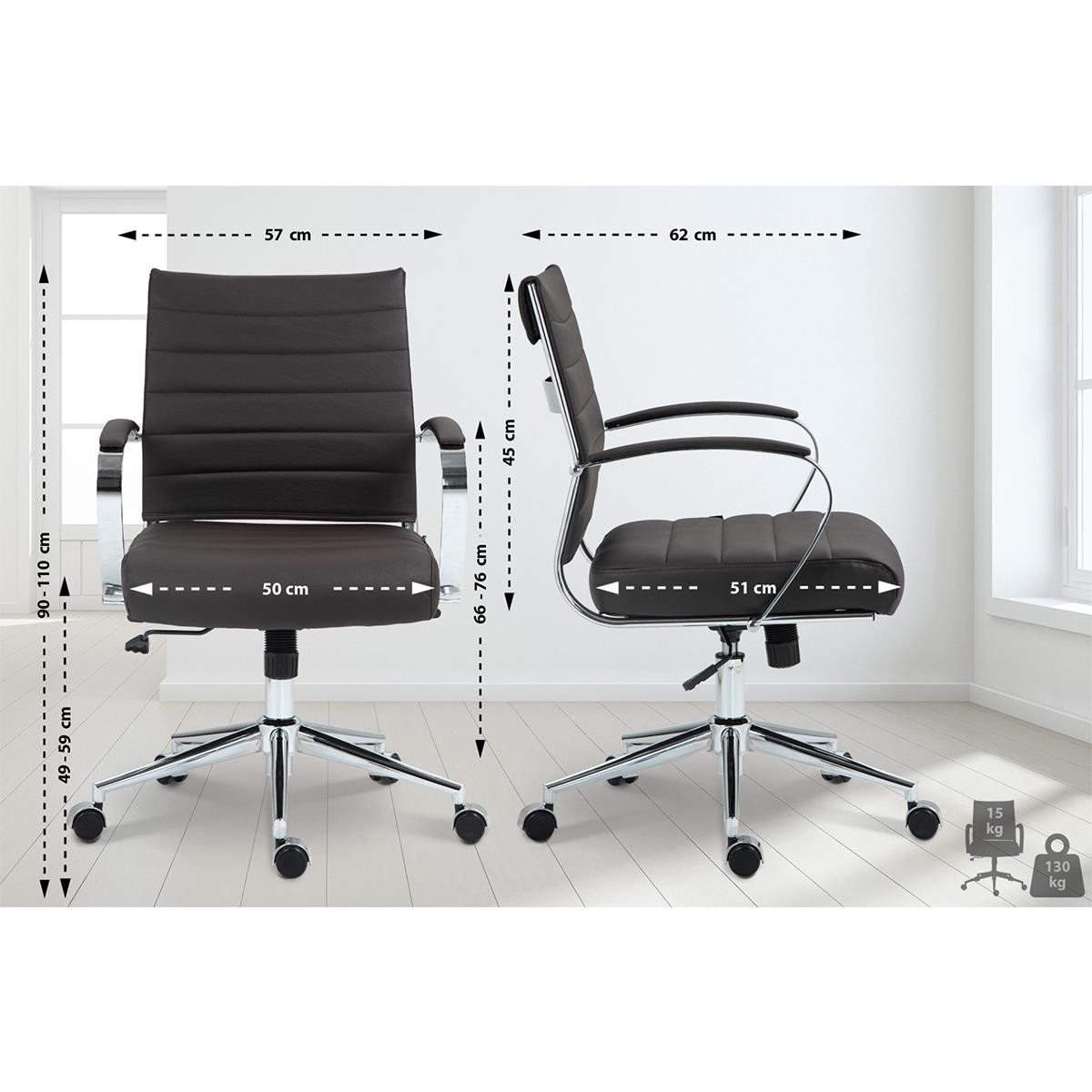 Silla de Oficina EVERY, Diseño Elegante, Estructura Metálica, en Piel Natural color Negro