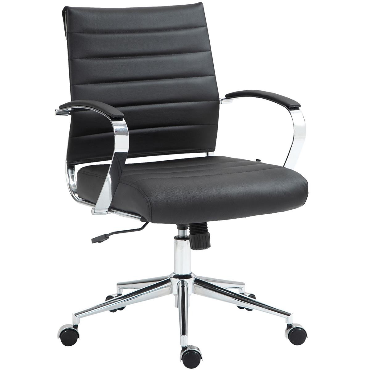 Silla de Oficina EVERY, Diseño Elegante, Estructura Metálica, en Piel Natural color Negro