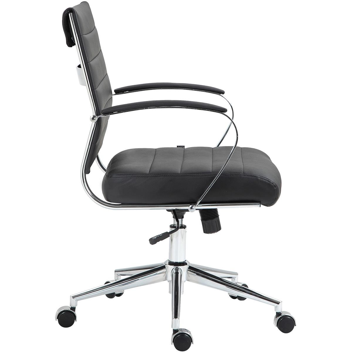 Silla de Oficina EVERY, Diseño Elegante, Estructura Metálica, en Piel Natural color Negro