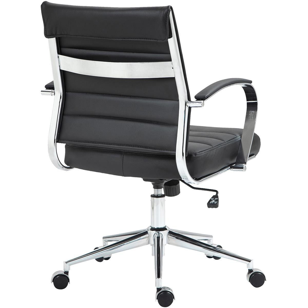 Silla de Oficina EVERY, Diseño Elegante, Estructura Metálica, en Piel Natural color Negro