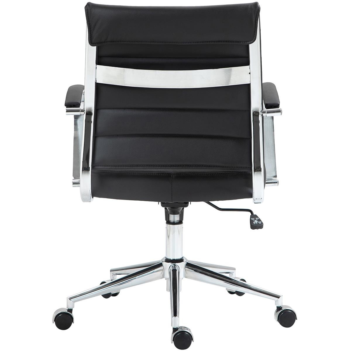 Silla de Oficina EVERY, Diseño Elegante, Estructura Metálica, en Piel Natural color Negro