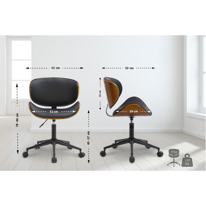 Silla de Oficina KINET en Madera Nogal y Piel color Negro
