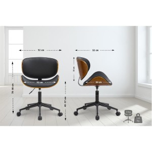 Silla de Oficina KINET en Madera Nogal y Piel color Negro