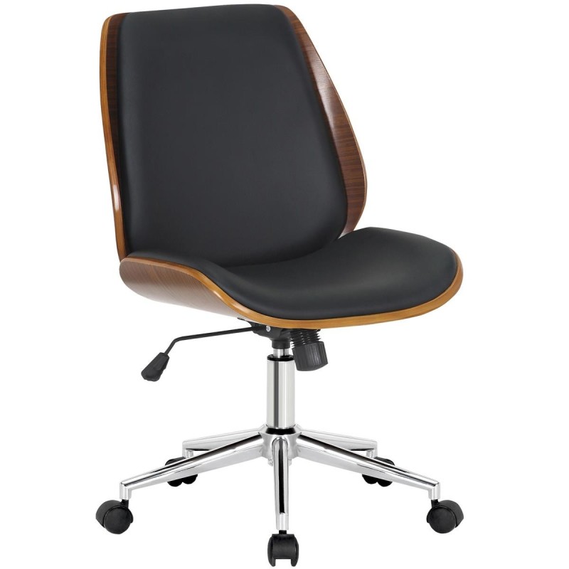 Silla de Oficina LEAN, Base Negra, en Madera Nogal y Piel color Negro