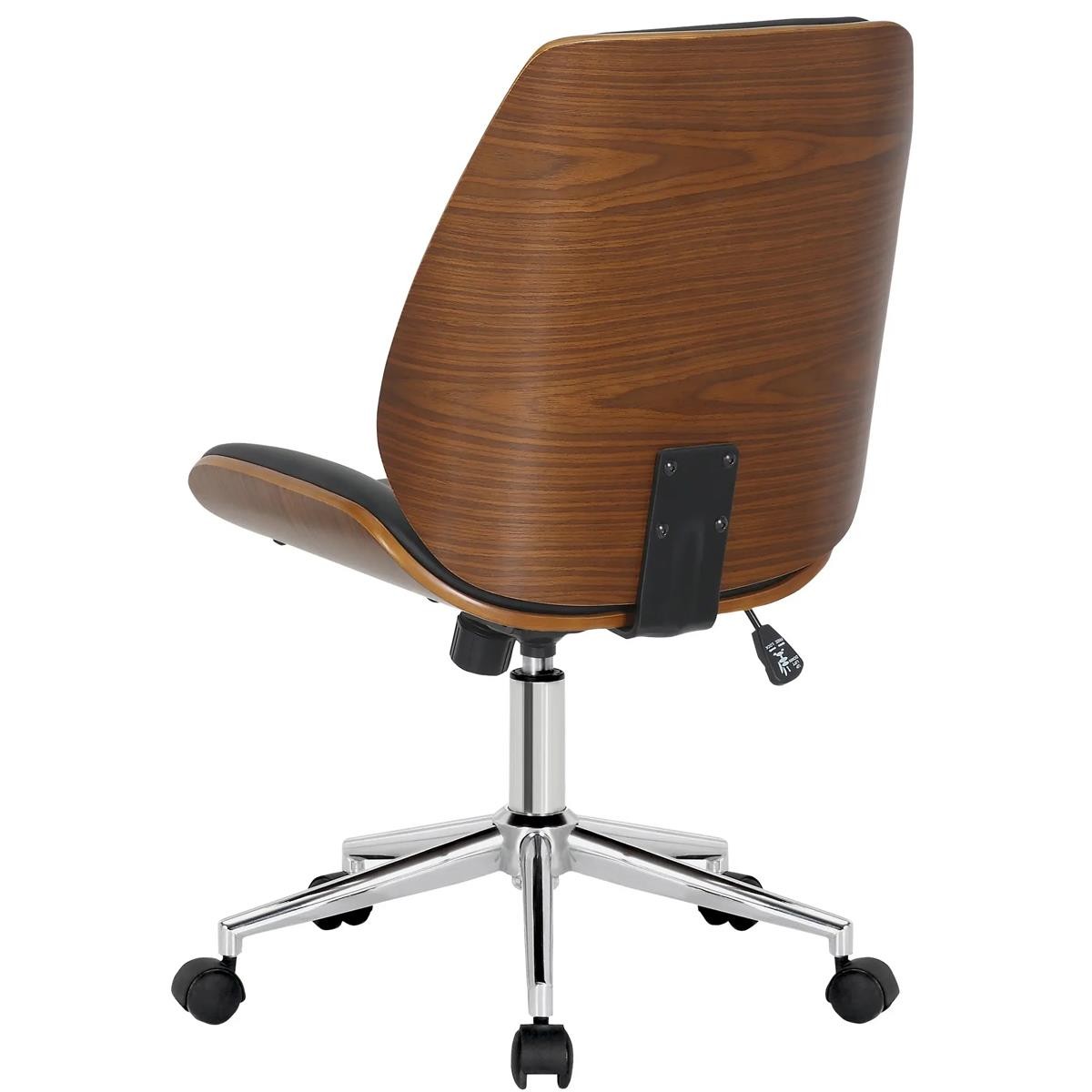 Silla de Oficina LEAN, Marco de Madera, Base Negra, en Piel color Negro