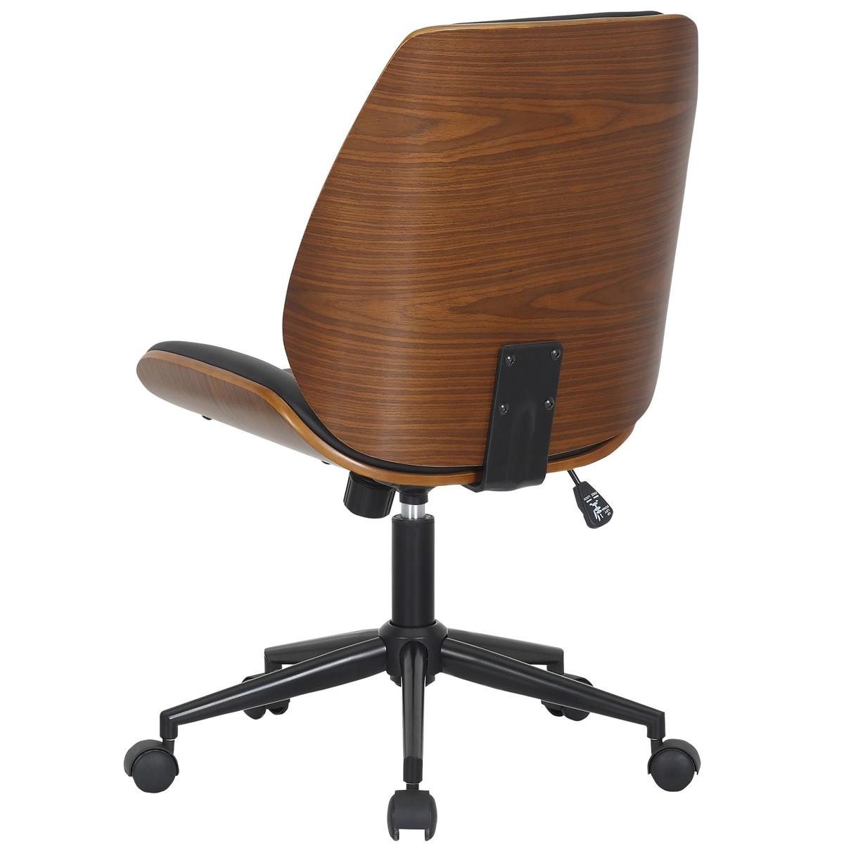 Silla de Oficina LEAN, Marco de Madera, Base Negra, en Piel color Negro