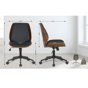 Silla de Oficina LEAN, Base Negra, en Madera Nogal y Piel color Negro