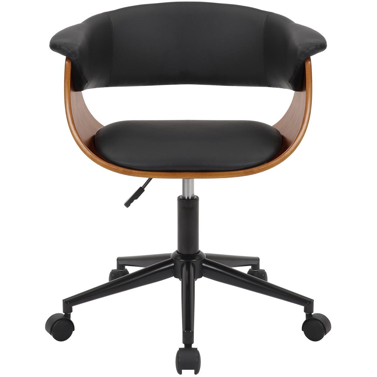 Silla de Oficina ARCHER, Estructura de Madera color Nogal y Tapizado de Piel color Negro