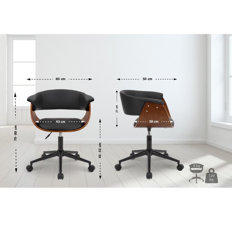 Silla de Oficina ARCHER en Madera Nogal y Piel color Negro