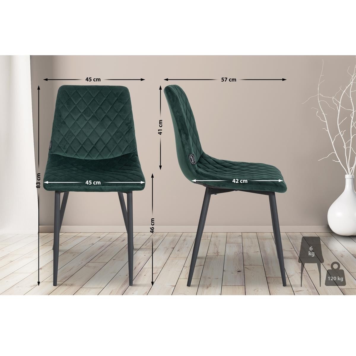 Silla de Confidente ROY, Robusta Estructura Metálica, en Terciopelo color Negro