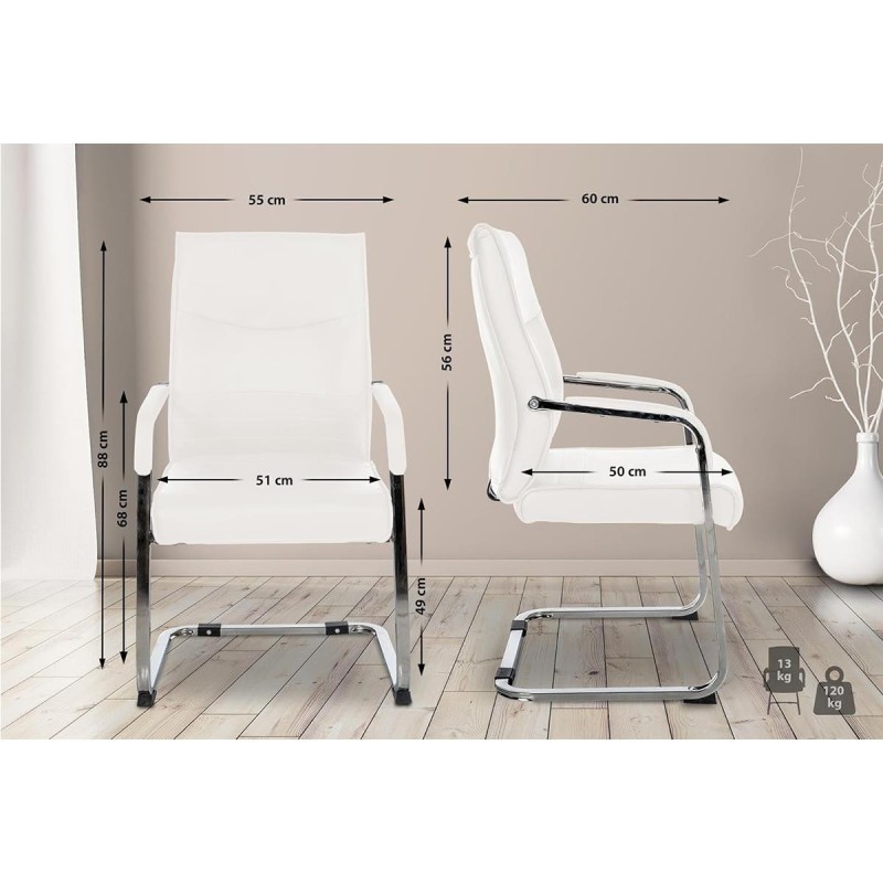 Silla de confidente BENTON, estructura metálica, en piel color negro