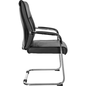 Silla de confidente BENTON, estructura metálica, en piel color negro