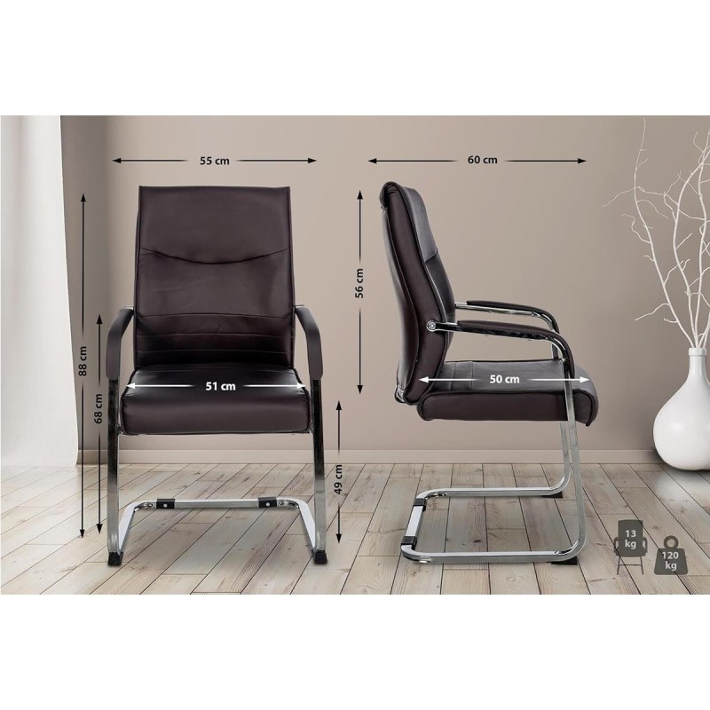 Silla de confidente BENTON, estructura metálica, en piel color negro