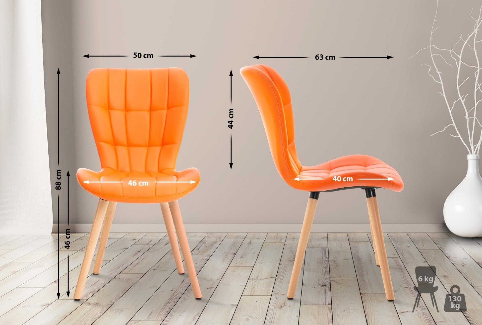 Silla de Confidente ELGAR PIEL, Gran Acolchado, Estructura y Patas de Madera en color Negro