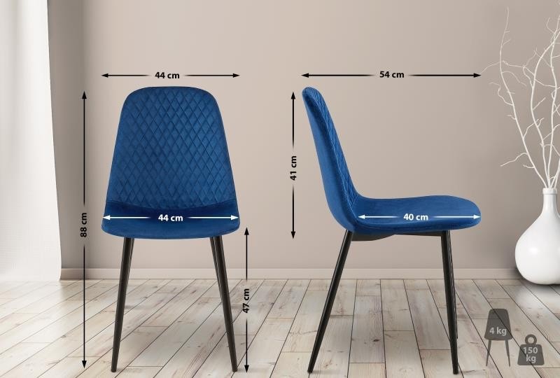 Lote de 4 Sillas de Confidente DOGMA, Robusta Estructura Metálica, en Terciopelo color Negro