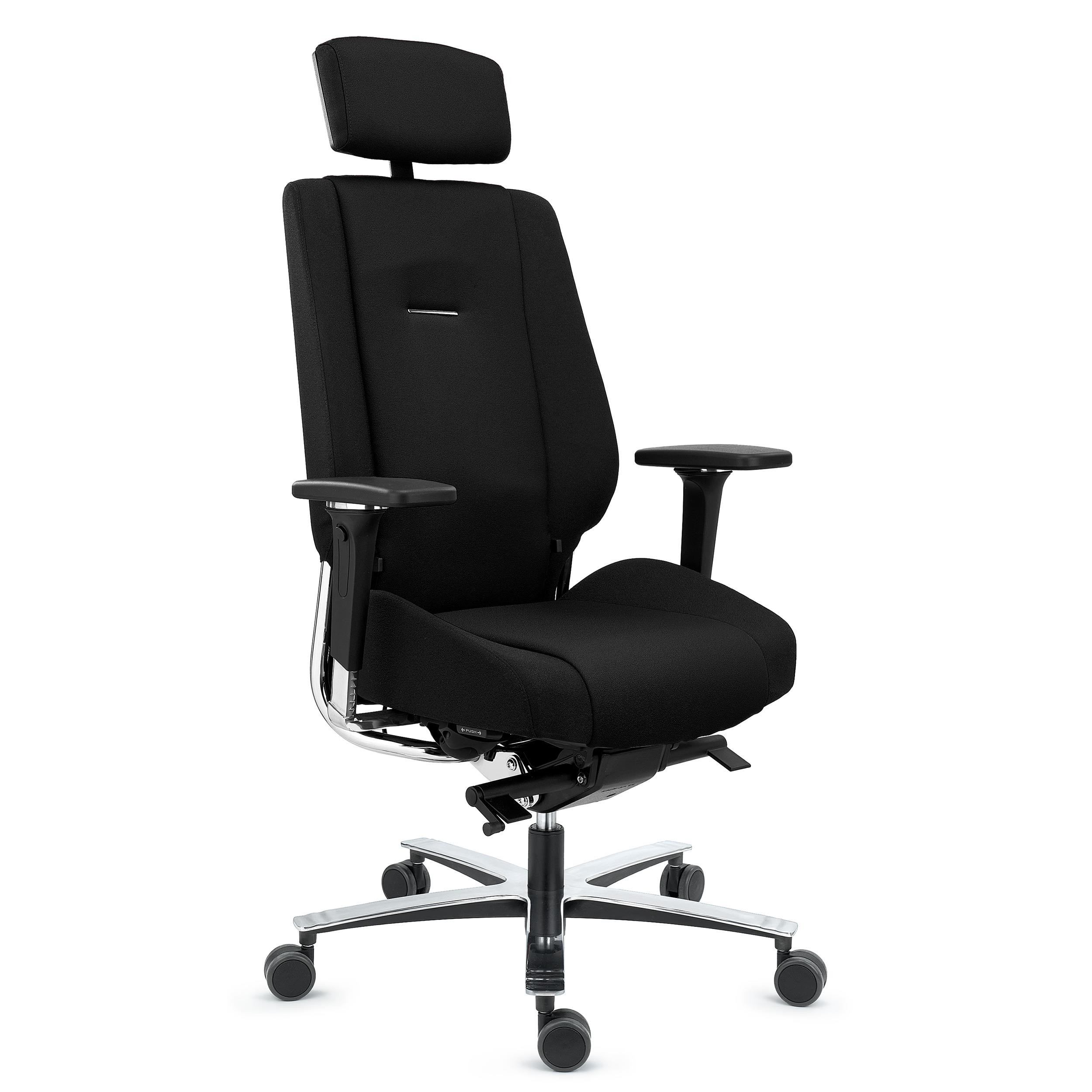 Silla Ergonómica KRATOS, Uso 24H, Máxima Comodidad y Durabilidad, Totalmente Certificada, Tela Negra