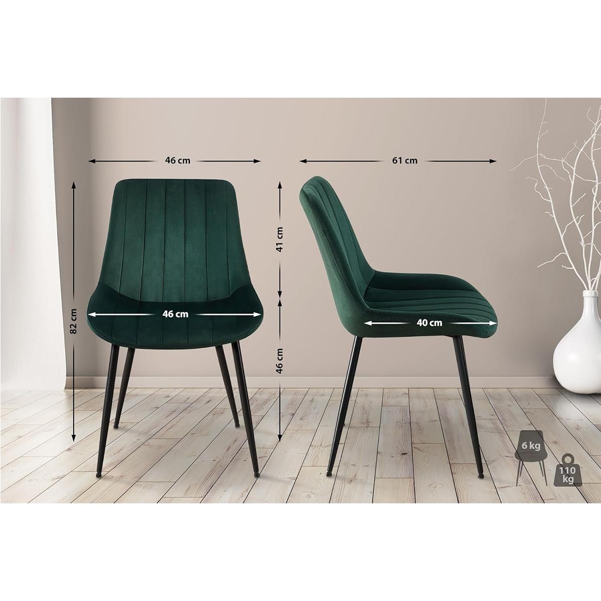 Lote de 2 sillas de Confidente ZEFIR, Grueso Acolchado, Patas Metálicas, en Terciopelo color Negro
